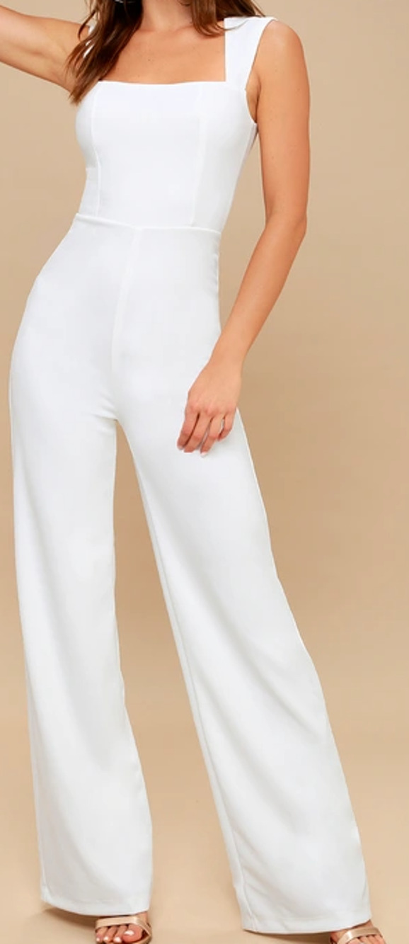 LULU'S SZ S Enticing Endeavors White Square Neck Straight Leg Jumpsuit NEW 0B6
